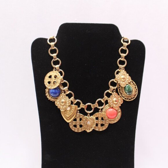 Chunky Coin Charm Statement 17" Neckalce - Picture 2 of 10